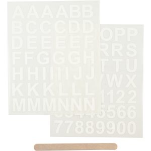 Rub-on stickers voor o.a textiel, letters en cijfers, wit